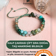 Sertifikalı Kalp Çakrası Çift Sıra Doğal Taş Makrome Bileklik