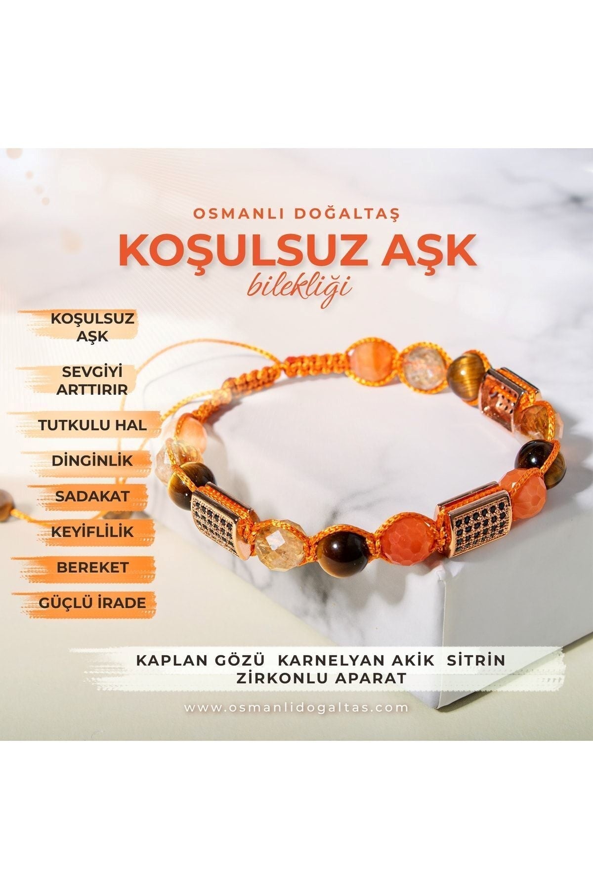 Koşulsuz Aşk Doğal Taş Zirkon Bileklik