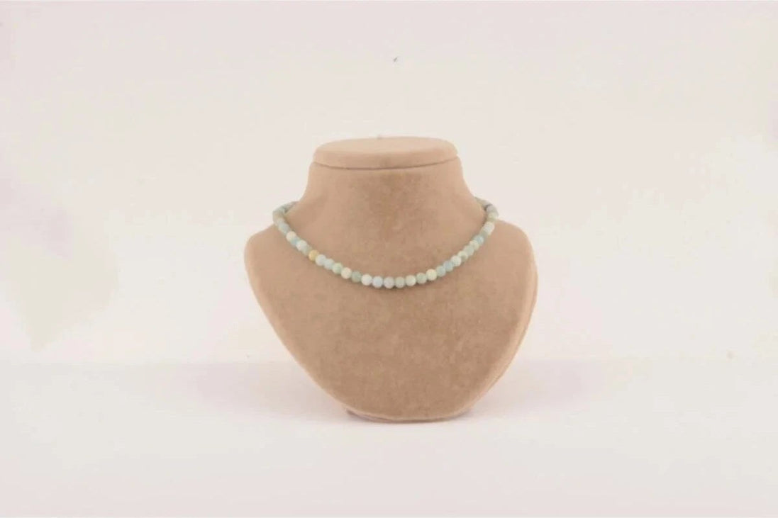 Akuamarin 6 mm Düğümlü Doğal Taş Kolye