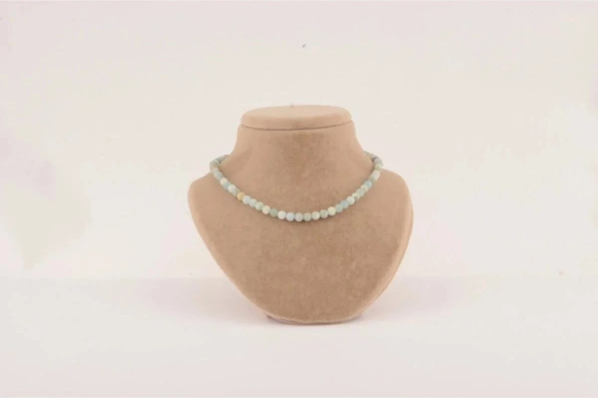 Akuamarin 6 mm Düğümlü Doğal Taş Kolye