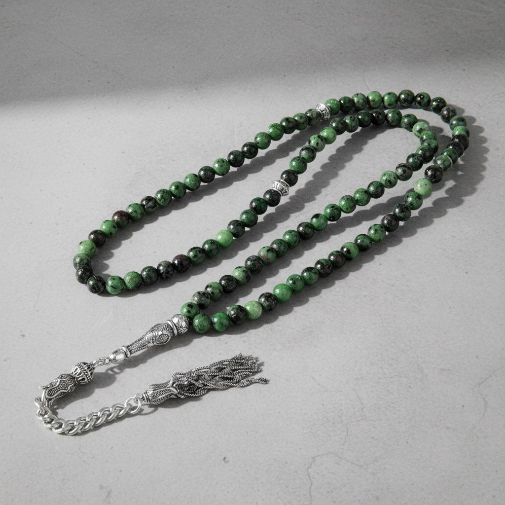 Anyolit (Ruby in Zoisite) Doğal Taş Tesbih – 99’luk / 6 mm