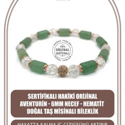 Sertifikalı Hakiki Orijinal Aventurin - 6mm Necef - Hematit Doğal Taş Misinalı Bileklik