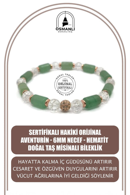 Sertifikalı Hakiki Orijinal Aventurin - 6mm Necef - Hematit Doğal Taş Misinalı Bileklik