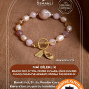 Mai Bileklik-Barok İnci, Sitrin, Pembe Kuvars, Çilek Kuvars Gümüş Charm ve Aparatlı Doğal Taş Bileklik (SK:074)