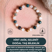 Sertifikalı Hint Akik, Selenit Doğal Taş Bileklik (SK:088)