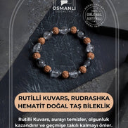 Sertifikalı Rutilli Kuvars, Rudrashka Hematit Doğal Taş Bileklik