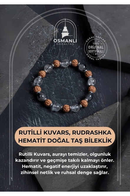 Sertifikalı Rutilli Kuvars, Rudrashka Hematit Doğal Taş Bileklik