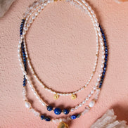 İnci, Lapis Lazuli, Hematit Gümüş Aparatlı Doğal Taş Kolye (SK:018)
