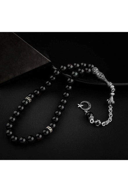 Obsidyen Doğal Taş 8mm Gümüş İmameli Tesbih