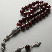 Garnet (Lal) Doğal Taş Tesbih – 925 Ayar Gümüş – 8 mm Küre Kesim