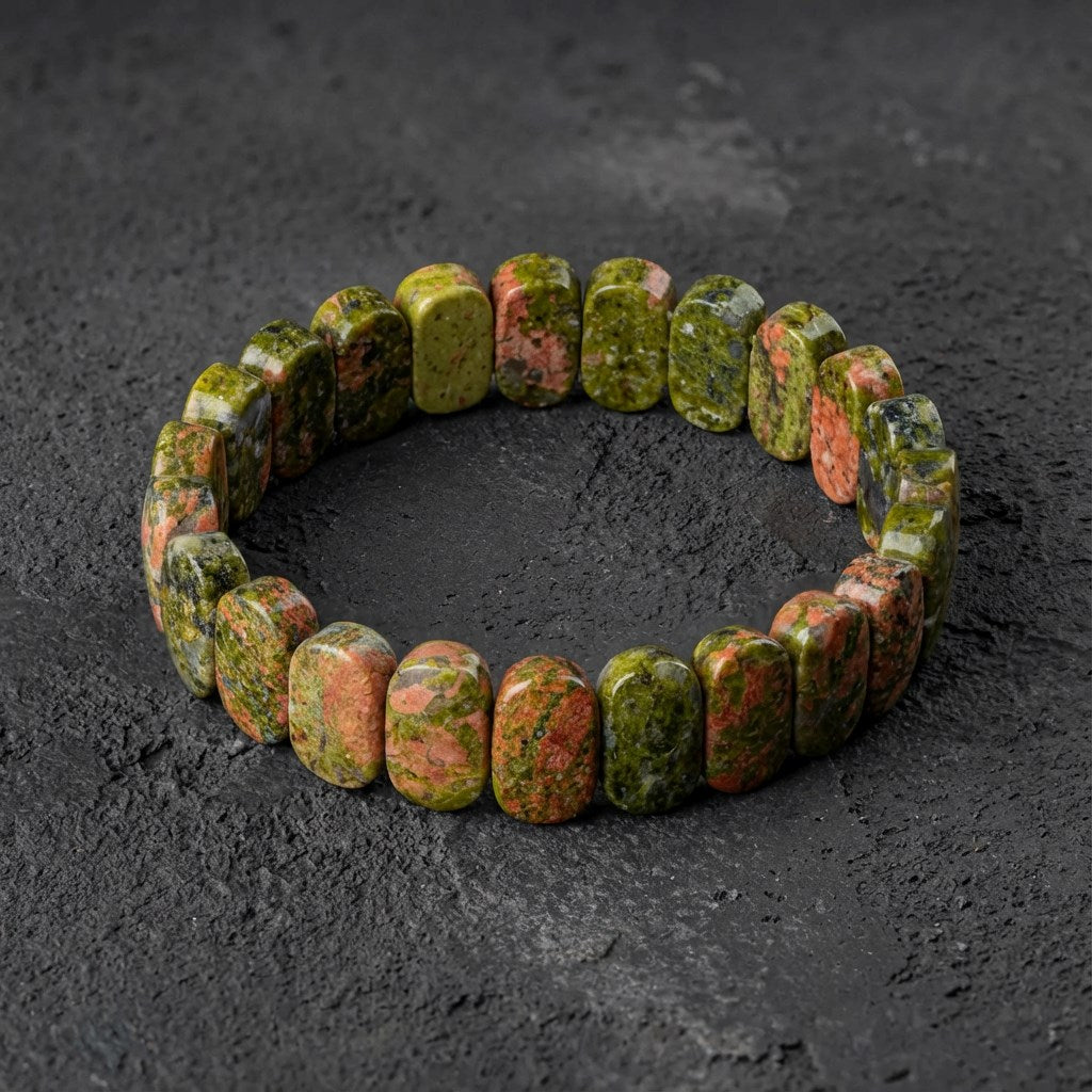 Unakit Doğal Taş Geniş Kesim Bileklik (Rolex Stil)