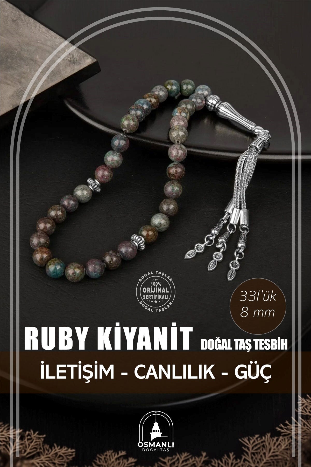 Ruby Kiyanit Doğal Taş Tesbih 33lük - 8mm