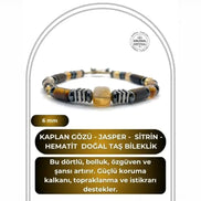 Hakiki Orijinal Kaplan Gözü - Jasper - 6mm Sitrin - Hematit İpli Ayarlanabilir Doğal Taş Bileklik