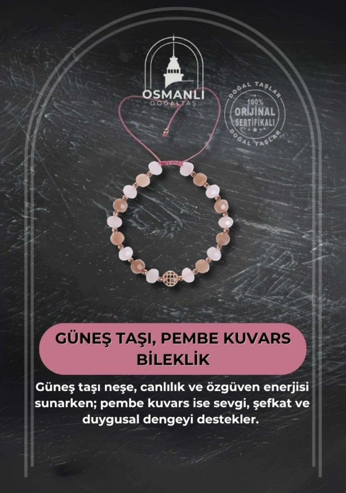 Güneş Taşı ve Pembe Kuvars Bileklik
