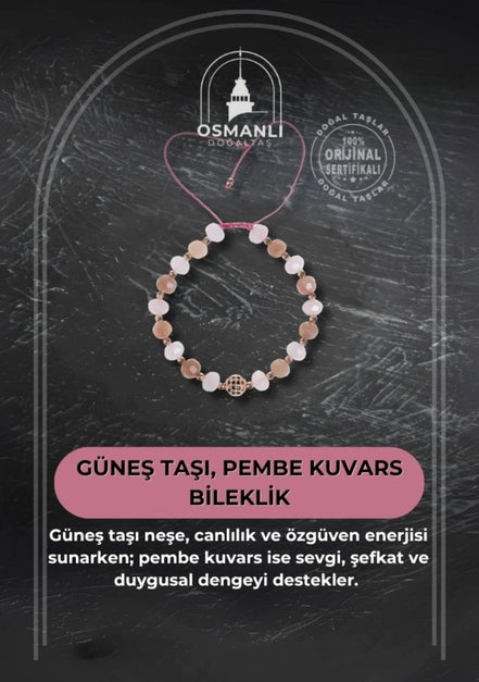 Güneş Taşı ve Pembe Kuvars Bileklik