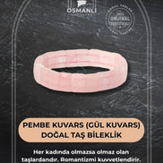 Pembe Kuvars (Gül Kuvars) Doğal Taş Kare Kesim Geniş Kesim Bileklik