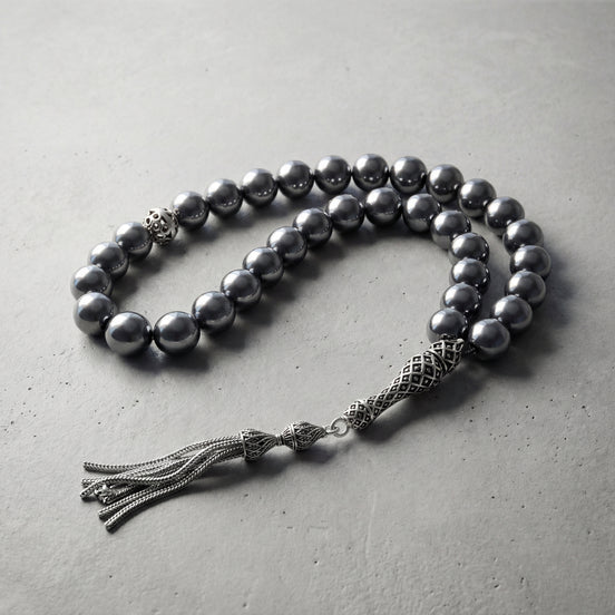 Terahertz Doğal Taş Tesbih – 925 Ayar Gümüş – 10 mm Küre Kesim