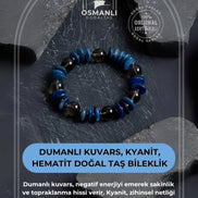 Sertifikalı Dumanlı Kuvars, Kyanit, Hematit Doğal Taş Bileklik