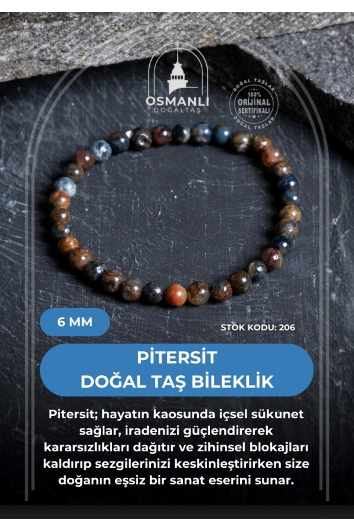Sertifikalı Pitersit Doğal Taş Bileklik-6 mm (SK:206)