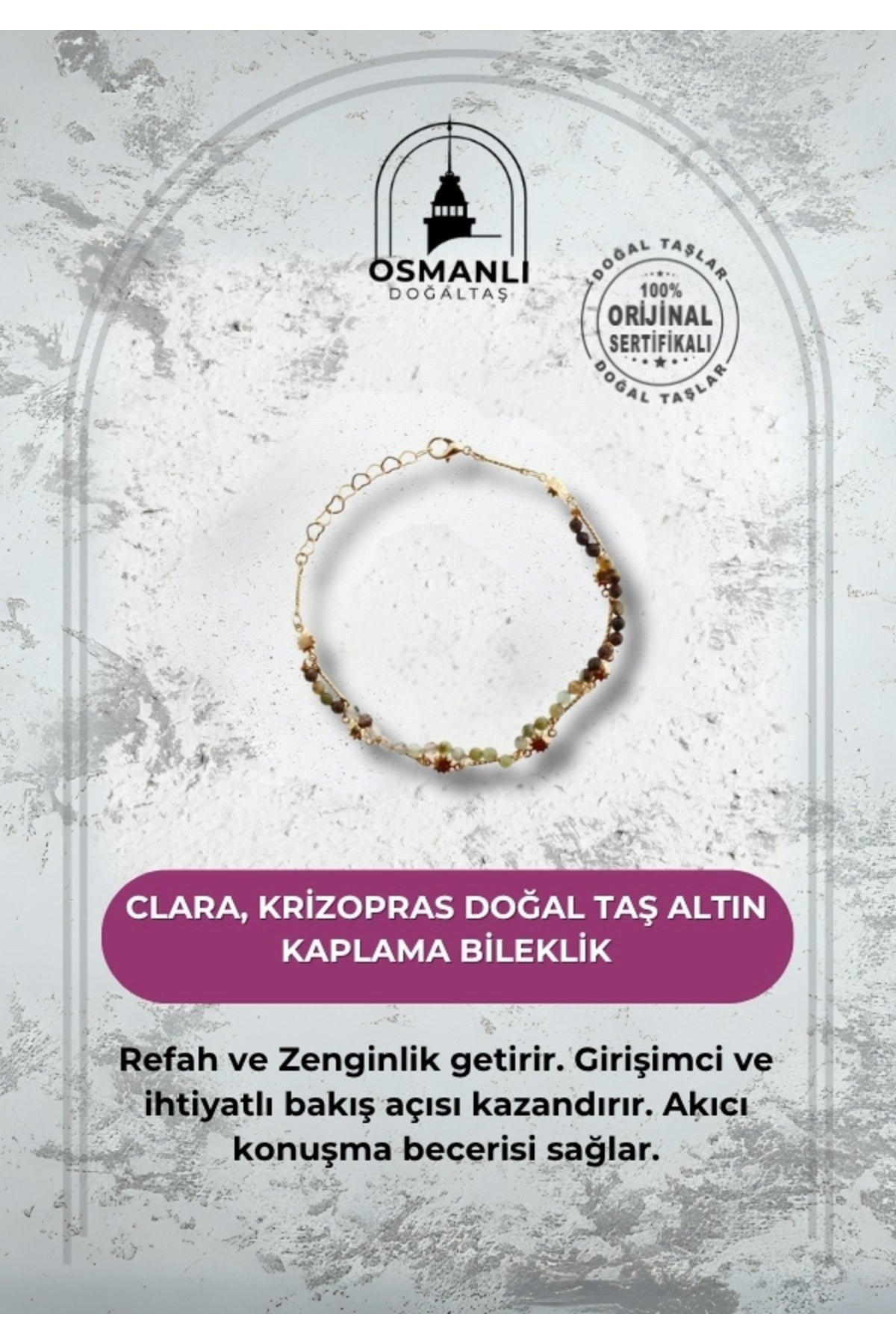 Clara, Krizopras Doğal Taş Altın Kaplama Bileklik