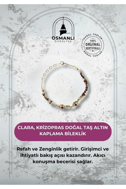 Clara, Krizopras Doğal Taş Altın Kaplama Bileklik