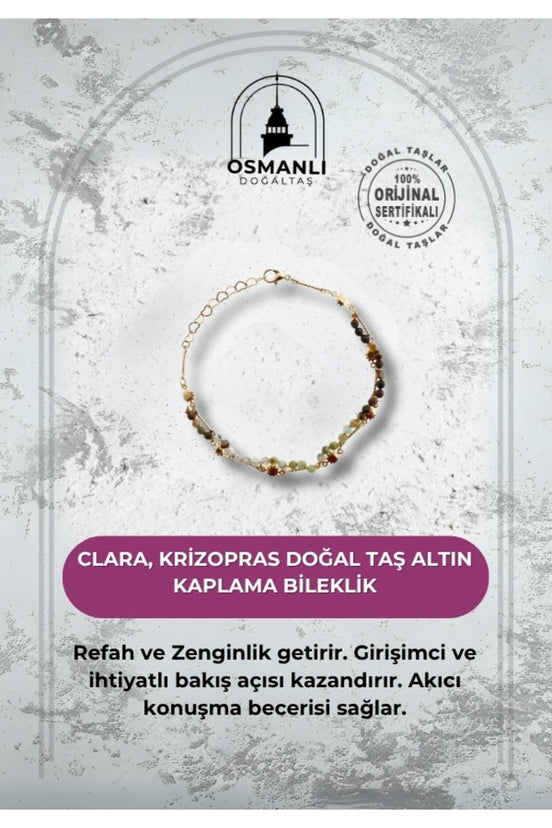 Clara, Krizopras Doğal Taş Altın Kaplama Bileklik