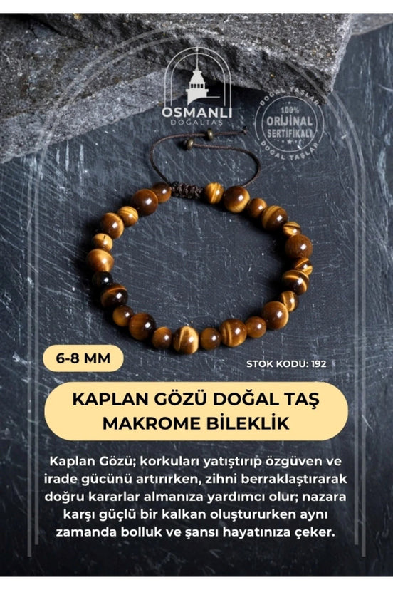 Kaplan Gözü Doğal Taş Makrome Bileklik / 6-8 mm (SK:192)