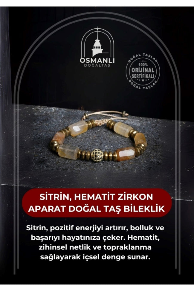 Sertifikalı Sitrin, Hematit Zirkon Aparat Doğal Taş Bileklik
