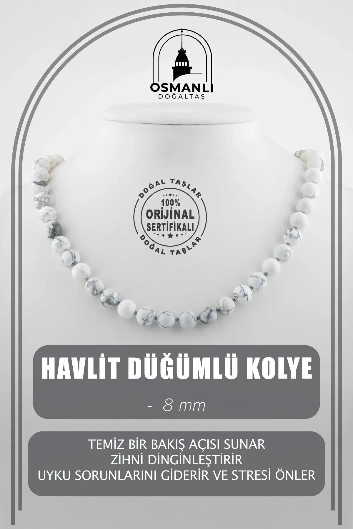 Havlit 8 mm Düğümlü Doğal Taş Kolye