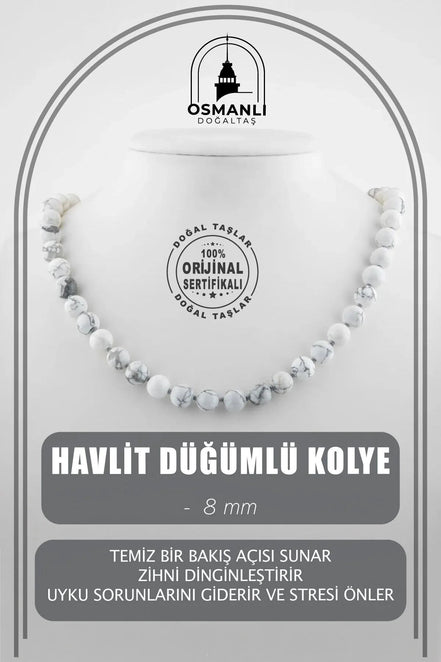 Havlit 8 mm Düğümlü Doğal Taş Kolye