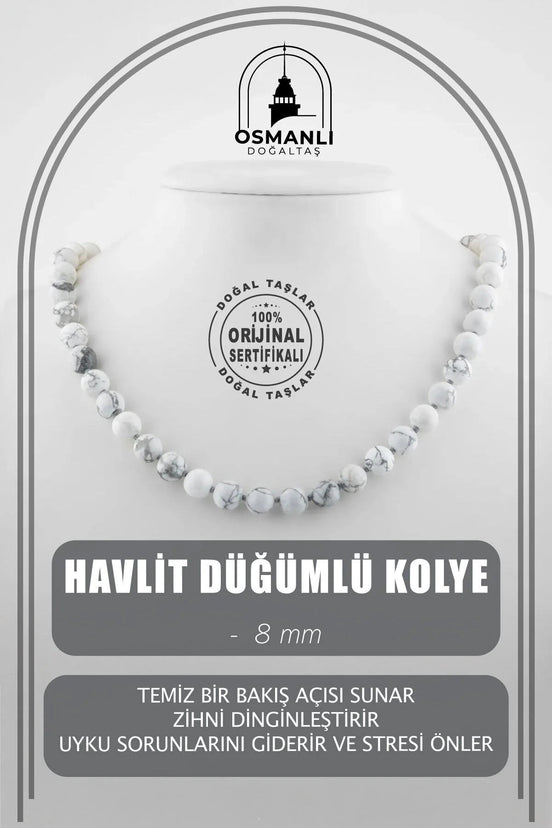 Havlit 8 mm Düğümlü Doğal Taş Kolye