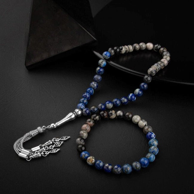 Lapis Lazuli-Jasper Doğal Taş Tesbih Bileklik Seti