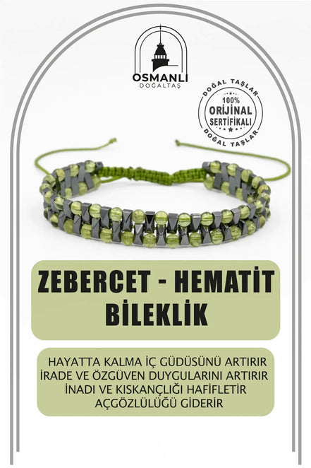Zebercet-Hematit Doğal Taş Erkek Makrome Bileklik