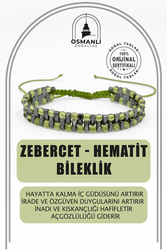 Zebercet-Hematit Doğal Taş Erkek Makrome Bileklik