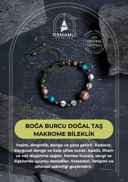 Boğa Burcu Doğal Taş Makrome Bileklik