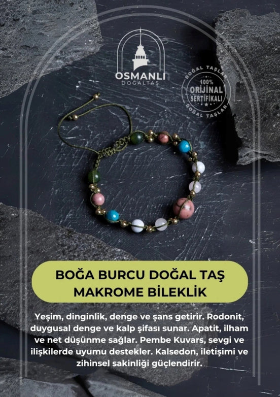 Boğa Burcu Doğal Taş Makrome Bileklik
