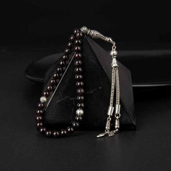 Bordo Granat Lal Doğal Taş Tesbih 33lük - 8mm