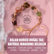 Aslan Burcu Bileklik Bordo Granat Lal, Güneş Taşı, Jasper, Kaplan Gözü, Kehribar, Renkli Turmalin, Sitrin