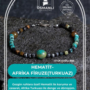 Sertifikalı Hematit-Afrika Furize (Turkuaz) Doğal Taş Bileklik Gümüş Aparatlı SK: 036