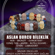 Aslan Burcu Bileklik Bronzit, Dumortierit, Güneş Taşı, Jasper, Kırmızı Akik, Labradorit, Rutilli Kuvars, Sitrin