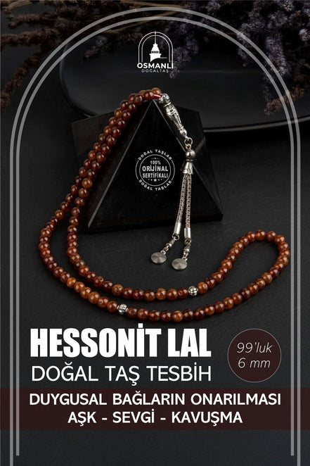 Hessonit Lal Doğal Taş Tesbih 99luk - 6mm