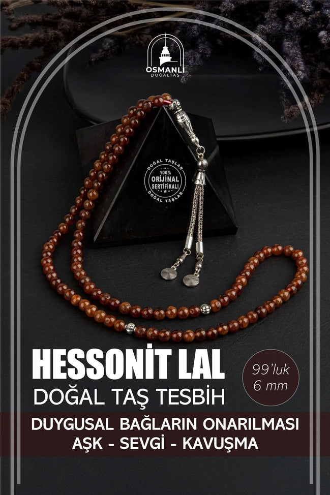 Hessonit Lal Doğal Taş Tesbih 99luk - 6mm