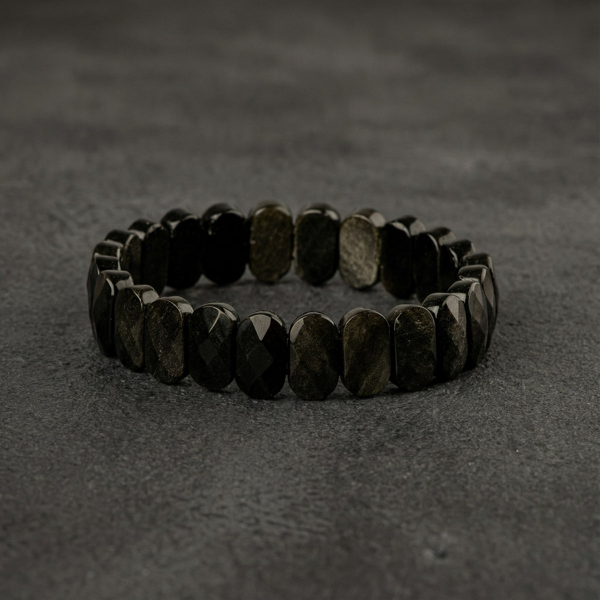 Obsidyen Doğal Taş Geniş Kesim Bileklik (Rolex Stil)
