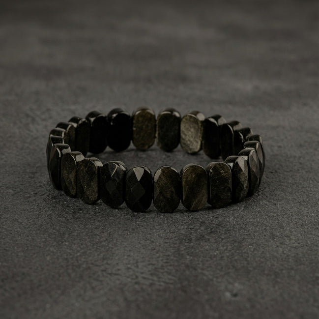 Obsidyen Doğal Taş Geniş Kesim Bileklik (Rolex Stil)