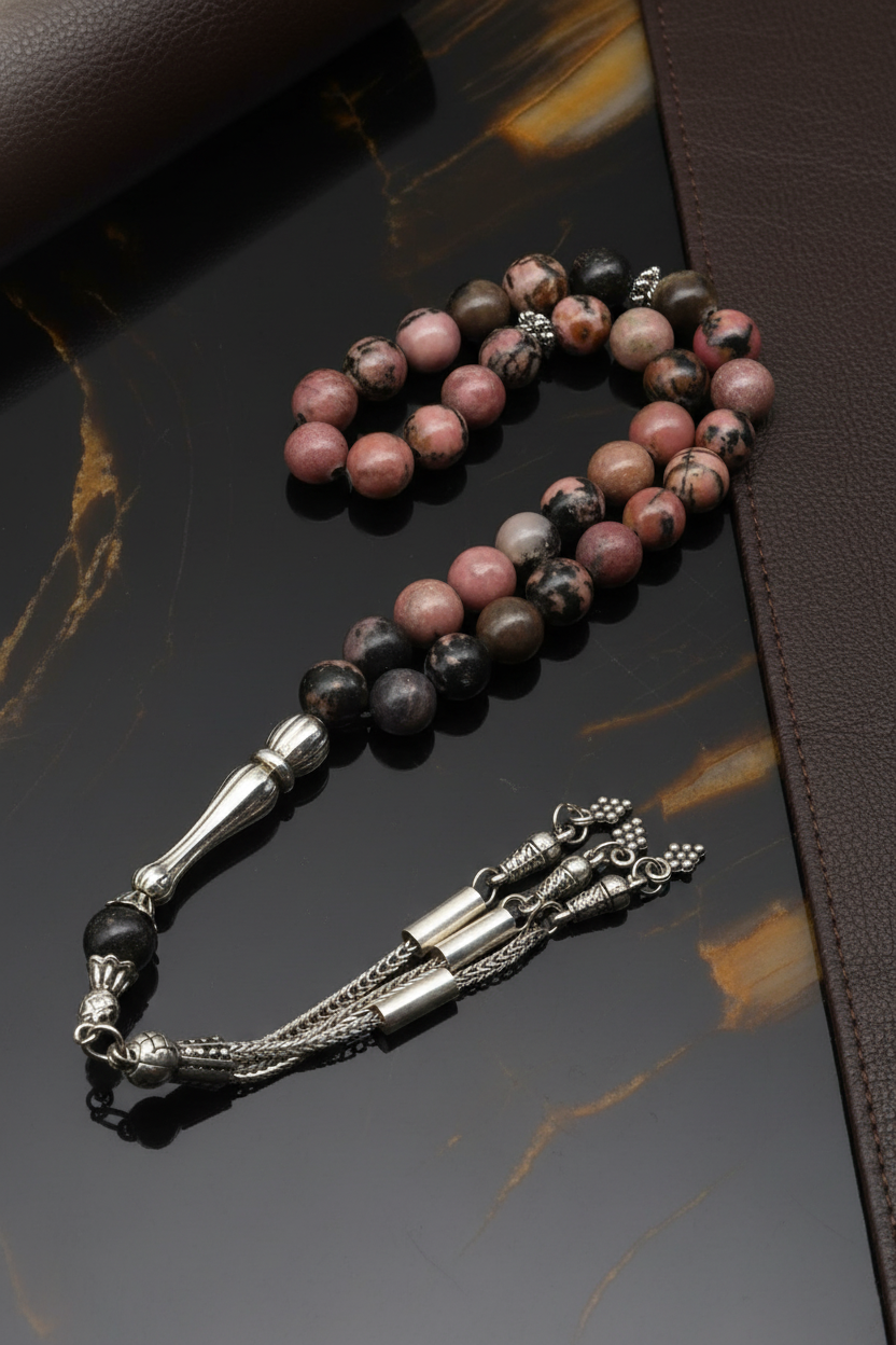 Rodonit Doğal Taş Tesbih – 8 mm Küre Kesim