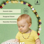 Sertifikalı Doğal Taş Bebek Kolye - Kehribar, Yeşim, Kaplan Gözü, Ametist, Pembe Kuvars, Akik