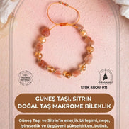 Sertifikalı Güneş Taşı, Sitrin Doğal Taş Makrome Bileklik (SK:071)