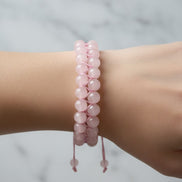 Pembe Kuvars (Gül Kuvars) 8 mm Çift Sıra Makrome Doğal Taş Bileklik