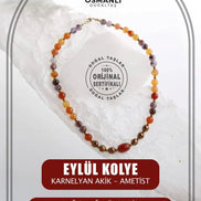 Eylül, Karnelyan Akik Ametist Doğal Taş Kolye