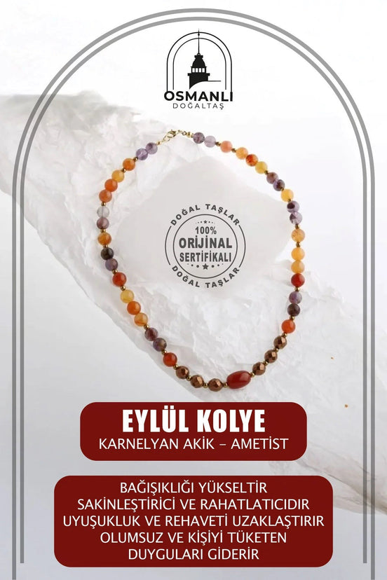 Eylül, Karnelyan Akik Ametist Doğal Taş Kolye